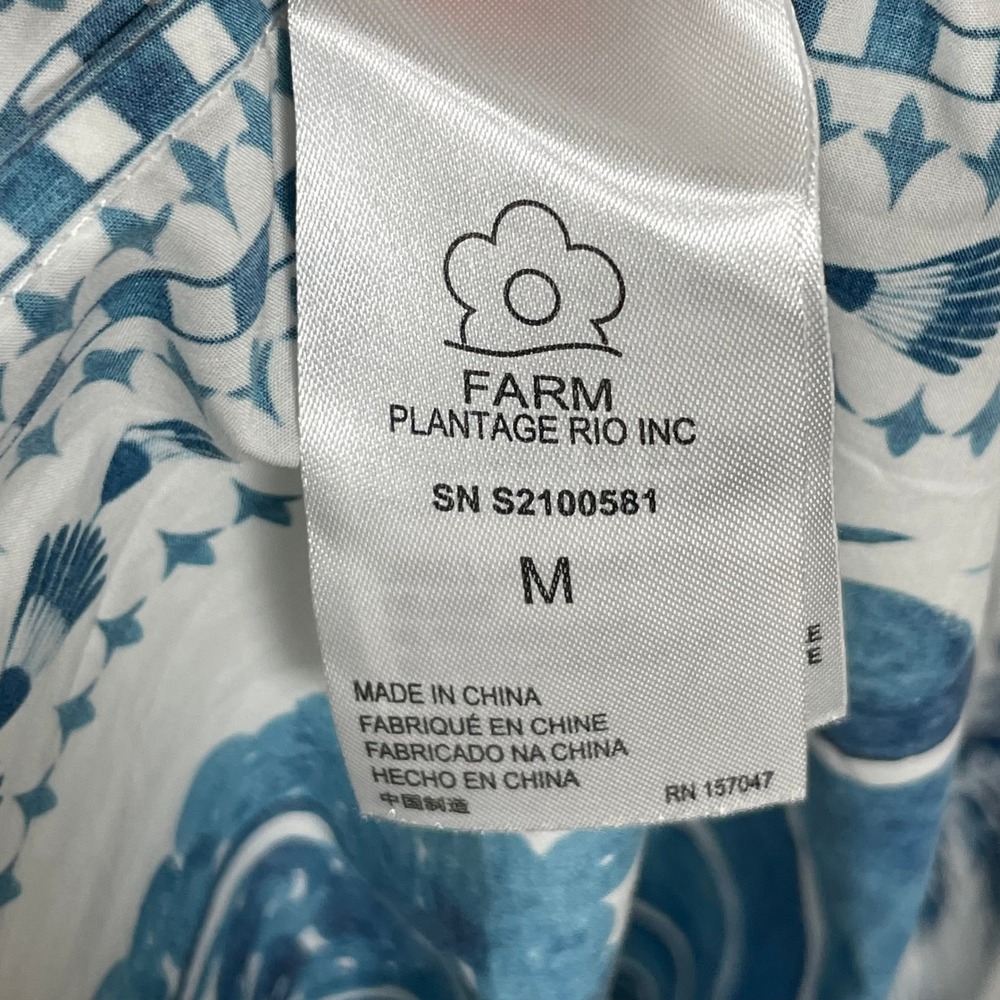 Farm Rio Resort Boho Chinoiserie Midi Dress Women Size M Puff Sleeve Tiered - Picture 5 of 10